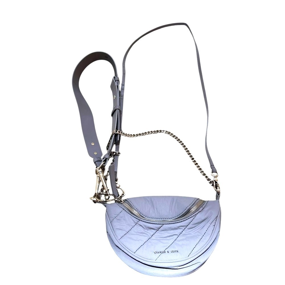 Nwot Charles & Keith Silver & light gray Crossbody Bag chain & leather straps - Picture 8 of 16